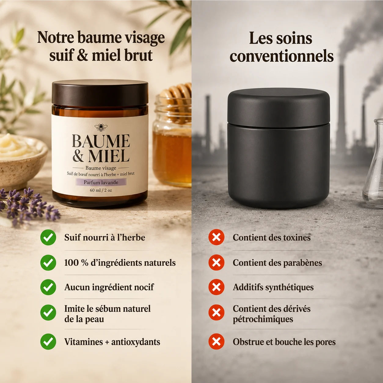 BAUME & MIEL  Baume Naturelle Nourrissant au Suif & Miel