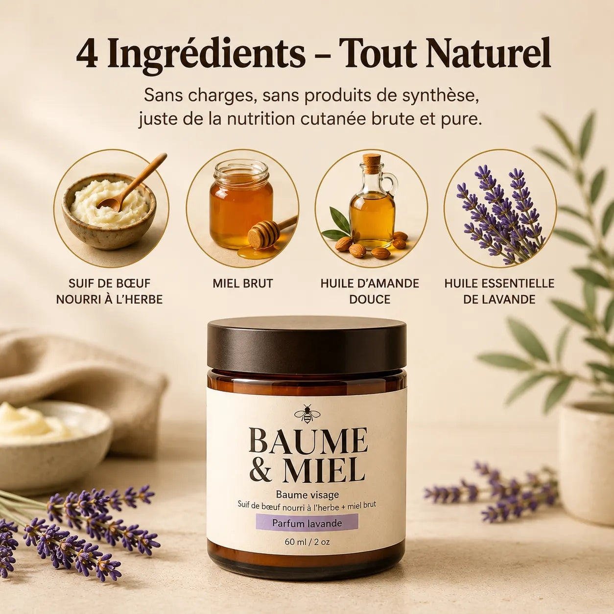 BAUME & MIEL  Baume Naturelle Nourrissant au Suif & Miel